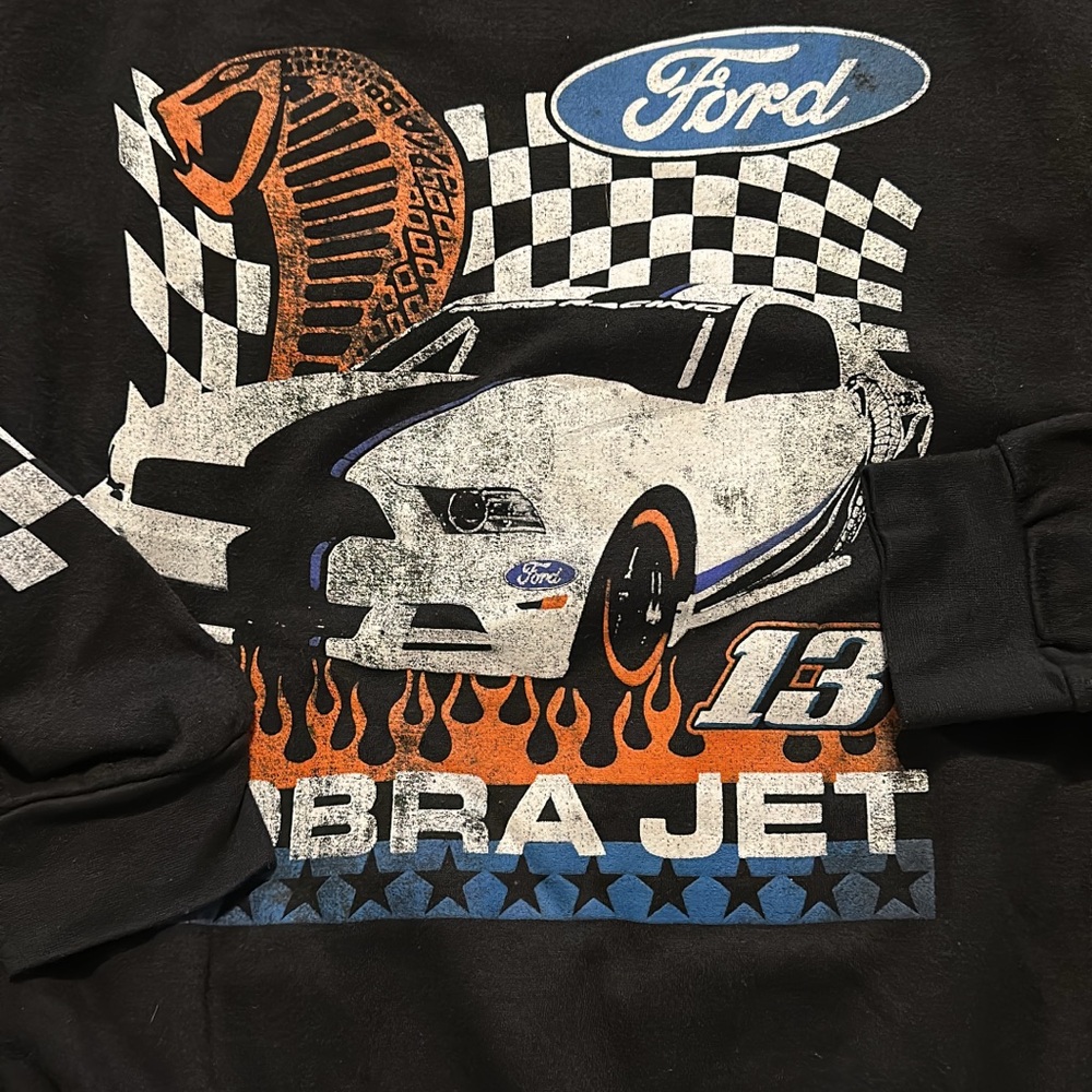 Ford Cobra Jet Black Sweatshirt with Checkered and Flame Design